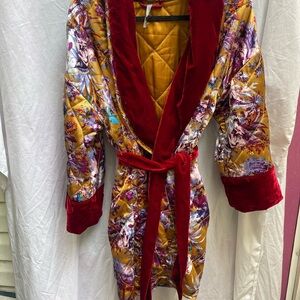 Anthropologie Burgundy and Gold Floral Velvet Coat